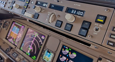 Aircraft cockpit instrument panel close-up