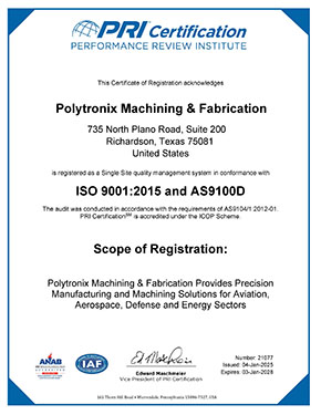 ISO 9001 / AS9100D certificate thumbnail